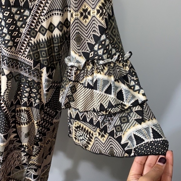 Espresso Multi Pattern Ruffle 3/4 Sleeve MIDI Dress M Modest - Picture 3 of 6